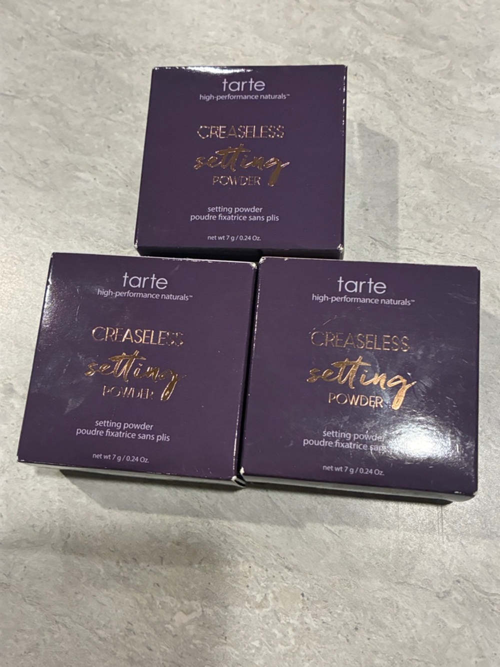 tarte Creaseless Setting Powder - Purple with Rose Gold Lettering